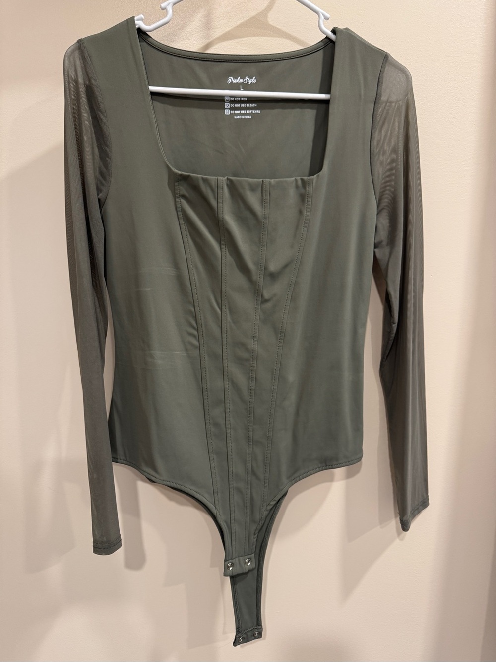 Pinkm Style Olive Green Long Sleeve Bodysuit